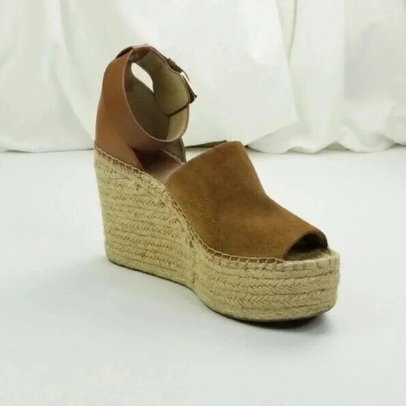 Marc Fisher 9.5M Adalyn Espadrille Platform Wedge Heel Ankle Strap Cognac Suede - Picture 7 of 12